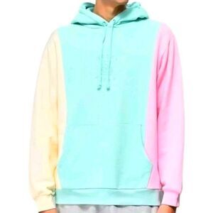 Teddy Fresh Blue Pink Ivory Colorblock Pullover Hoodie Unisex Size Large L